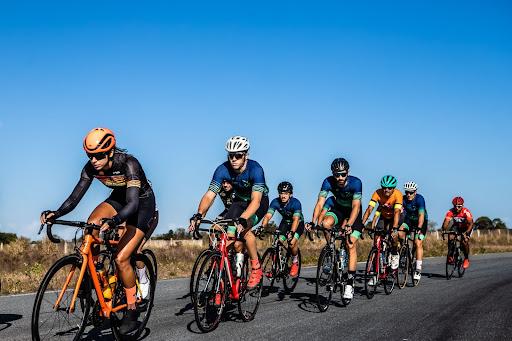 Group of cyclists on the way to the finish line