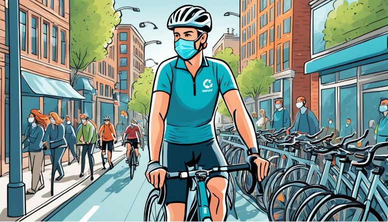 A man wearing blue dry fit with bike